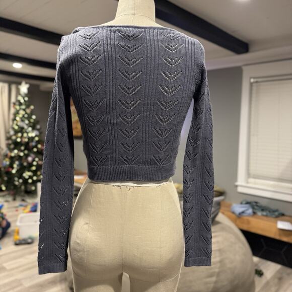 aeropostale Long Sleeve Button Front Cropped Flyaway Cardigan Grey Womens XS - Picture 3 of 9